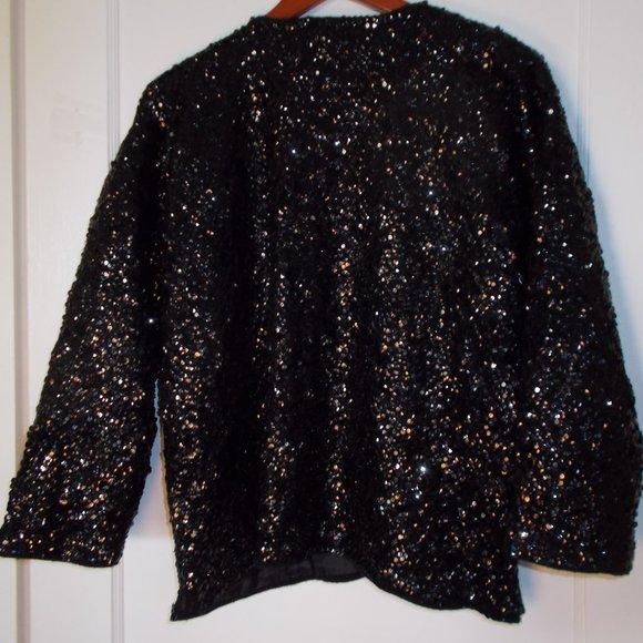 VTG Princess Boutiques Black Sequin Long Sleeve Jacket Women's L Lambswool - Picture 4 of 5